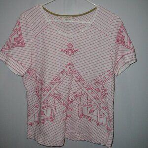 White Stuff Embroidered Asian White w/Salmon Stitching V Neck Blouse-UK12, EUR40